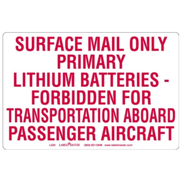 USPS LITHIUM METAL BATTERY MARKING, PAPER, 4" X 6" Thumbnail