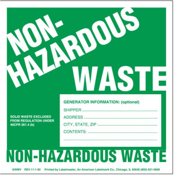 Non-Hazardous Waste Label, w/Generator Info, Stock PVC-Free Film Thumbnail