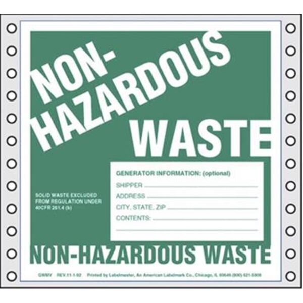 Non-Hazardous Waste Label, Generator Info, Pin-Feed Paper Thumbnail