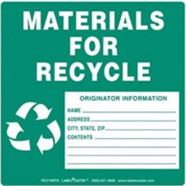 Materials for Recycle Label, w/Originator Info, Stock PVCF Thumbnail