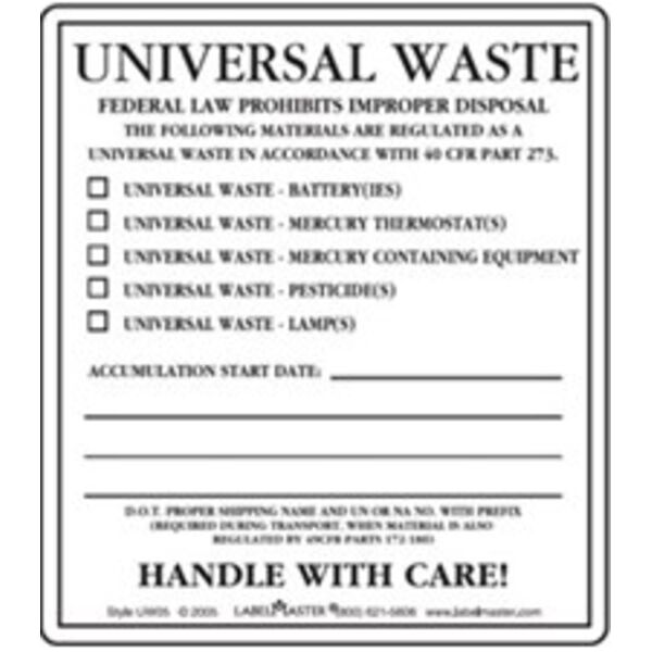 Universal Waste Label, PVC-Free Film Stock Thumbnail