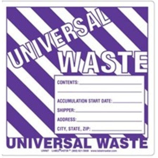 Universal Waste Label w/Generator Info, Stock PVC-Free Film Thumbnail