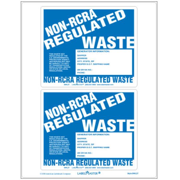 Laser Non-RCRA Regulated Waste Label Thumbnail