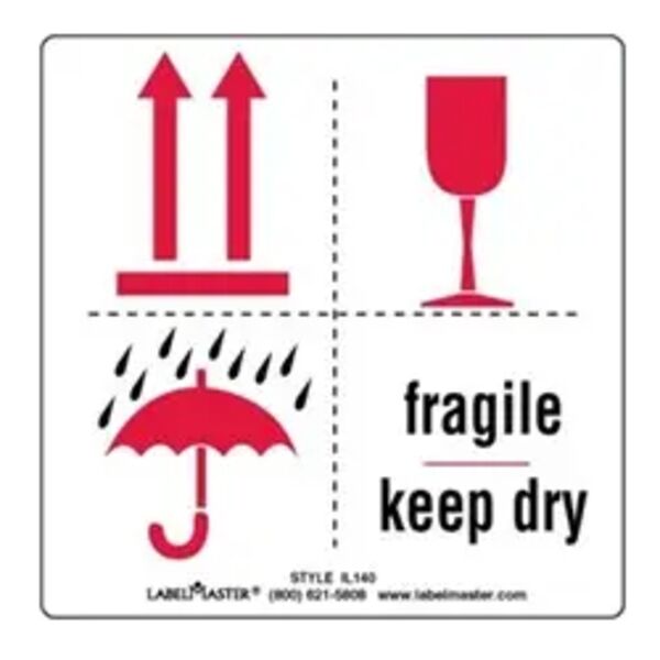 Fragile Keep Dry Label, Paper, 6" x 6" Thumbnail